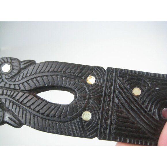 Carved Wooden Fork Spoon Salad Serving Set Tribal Home Kitchen Decor Inlay - Picture 4 of 12